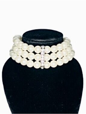 Vintage Three-Strand Pearl Bracelet with Crystal Accent